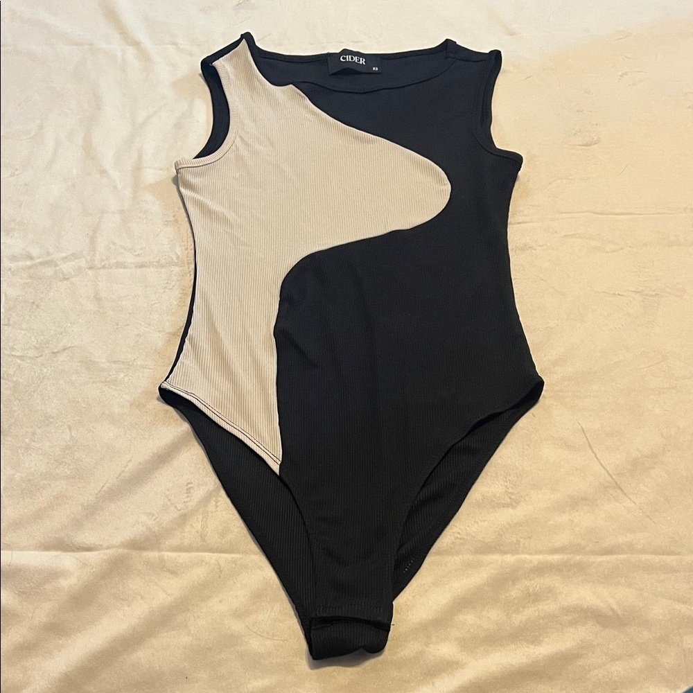 Cider Two-Tone Black and Cream Bodysuit